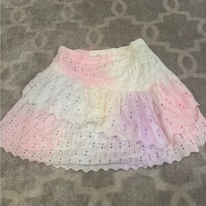 LoveShackFancy Pink and Cream Mini Skirt